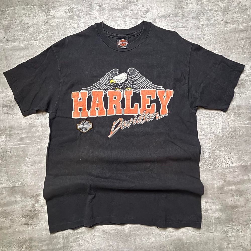 Harley Davidson Graphic Tee Mens Large Black Vintage 90s Eagle Washington DC